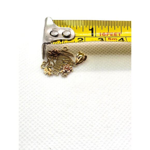 14K Yellow & Rose Gold Mama Pendant Flowers Delicate Filigree Two Tone - Picture 7 of 8
